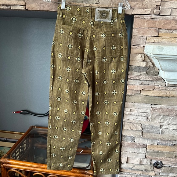 VTG 90s Plaid Preppy Funky Pants Tiki Academia Geometric Green High Waist EU36 - Picture 5 of 11